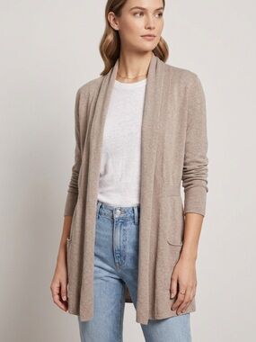 Theory Open-Front Beige Cashmere Blend Cardigan
